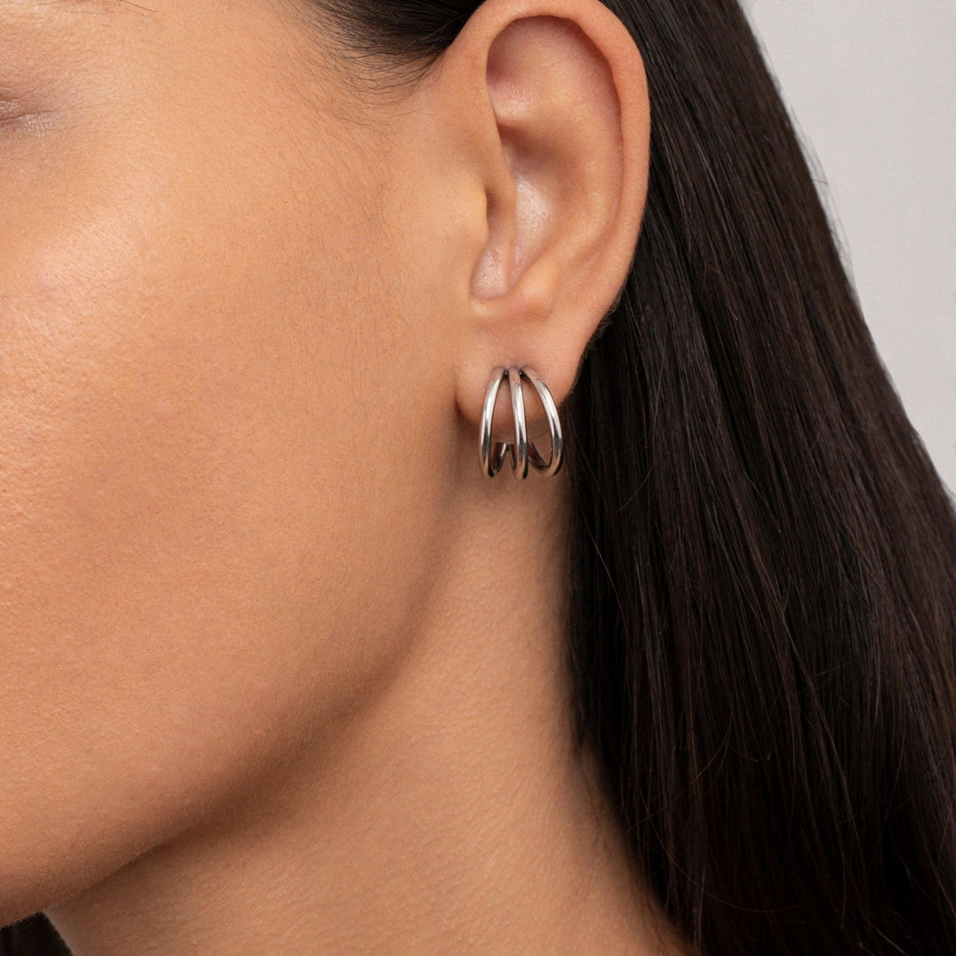 Silver Triple Hoops as a thoughtful birthday gift in Stainless Steel. Hypoallergenic, tarnish-free.
