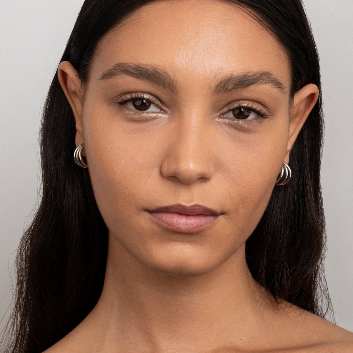 Silver Triple Hoops in Glamour Jewelry House gift box — Stainless Steel anniversary gift. Hypoallergenic, tarnish-free.