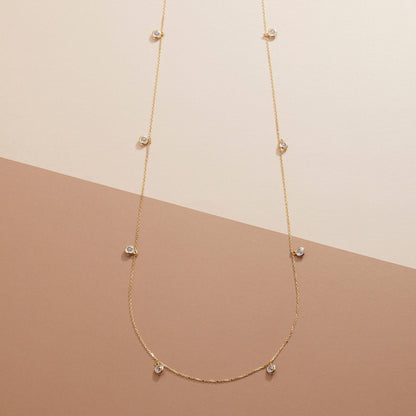 Macro detail of the Silver Satellite Necklace showcasing craftsmanship in 18K Gold Vermeil. Tarnish-resistant, handmade.
