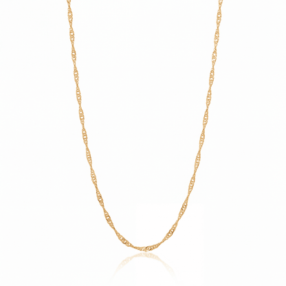 Singapore chain necklace in 18K gold, 2.5 mm twisted chain on white background