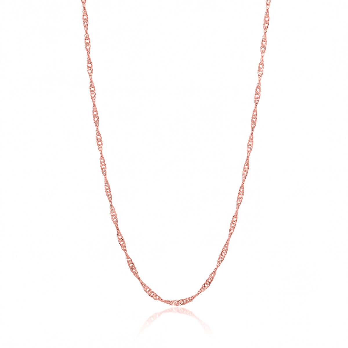 Rose gold Singapore chain necklace, 2.5 mm twisted chain on white background