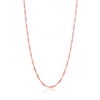 Rose gold Singapore chain necklace, 2.5 mm twisted chain on white background