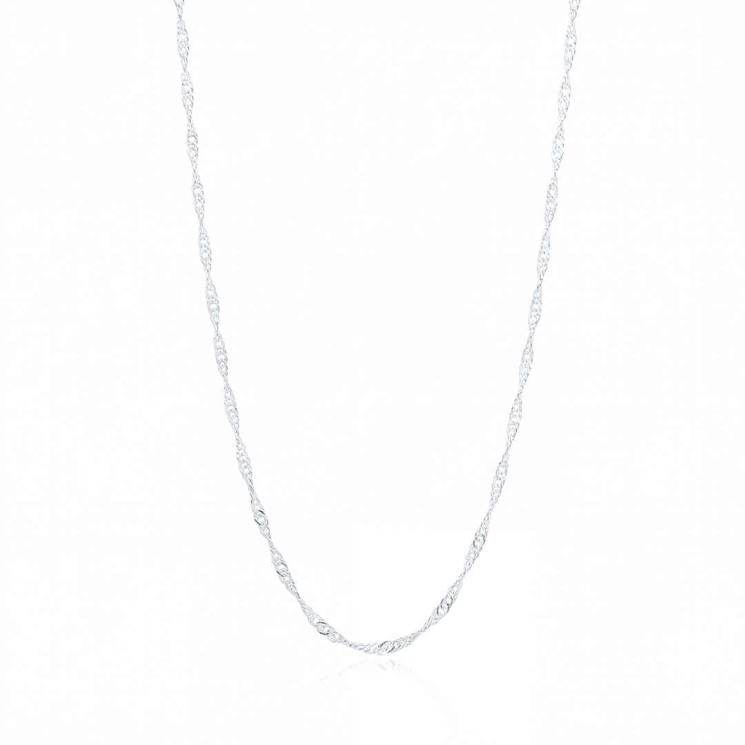 Silver Singapore chain necklace, 2.5 mm twisted chain on white background