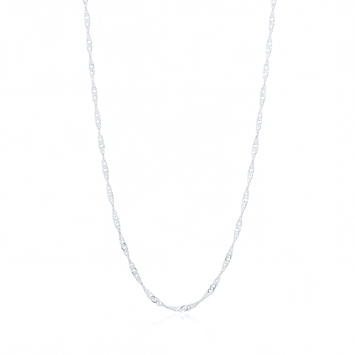 Silver Singapore chain necklace, 2.5 mm twisted chain on white background