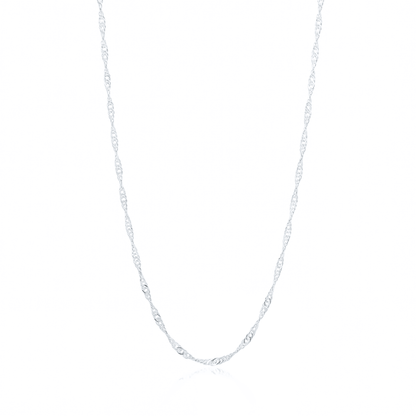 Silver Singapore chain necklace, 2.5 mm twisted chain on white background