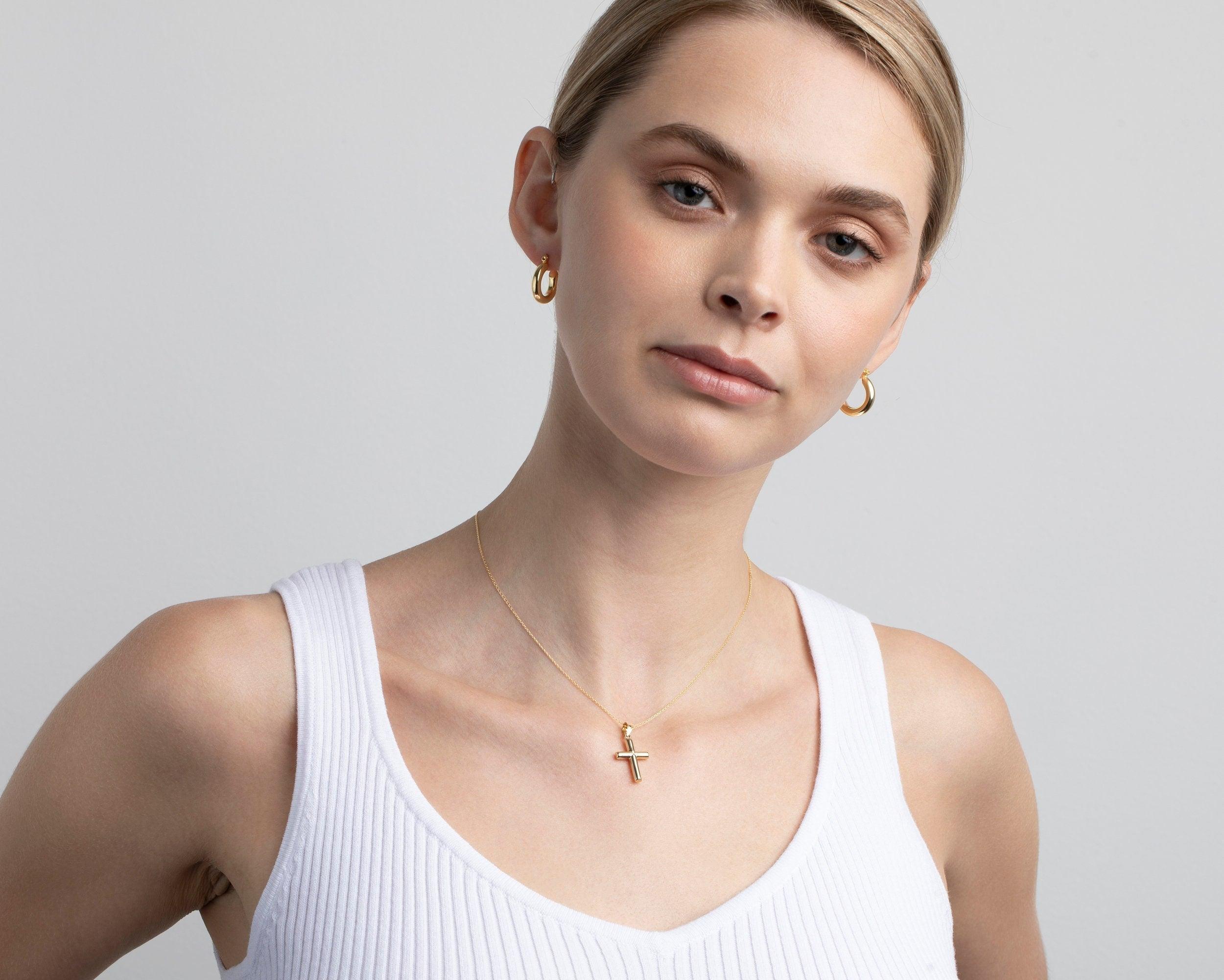 Small Cross Necklace in Glamour Jewelry House gift box — 18K Gold Vermeil confirmation gift. Tarnish-resistant.