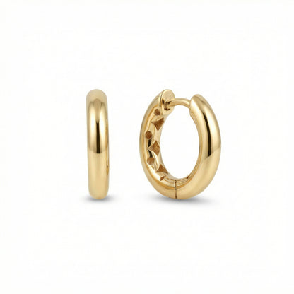 Small Huggie Hoops Earrings in 18K Gold Vermeil. No green marks, perfect for daily wear.