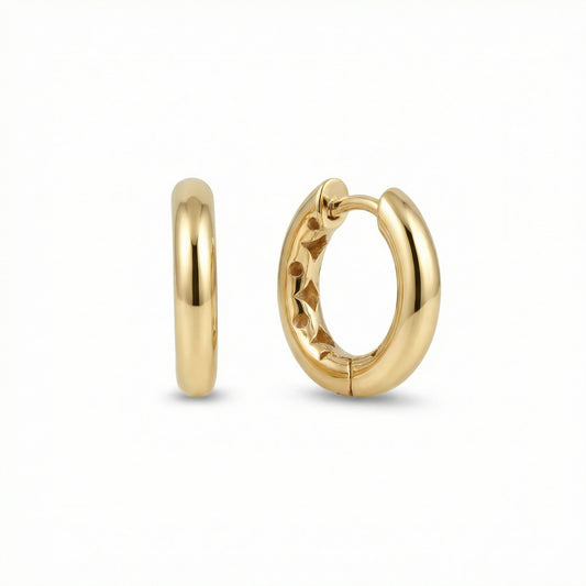 Small Huggie Hoops Earrings in 18K Gold Vermeil. No green marks, perfect for daily wear.