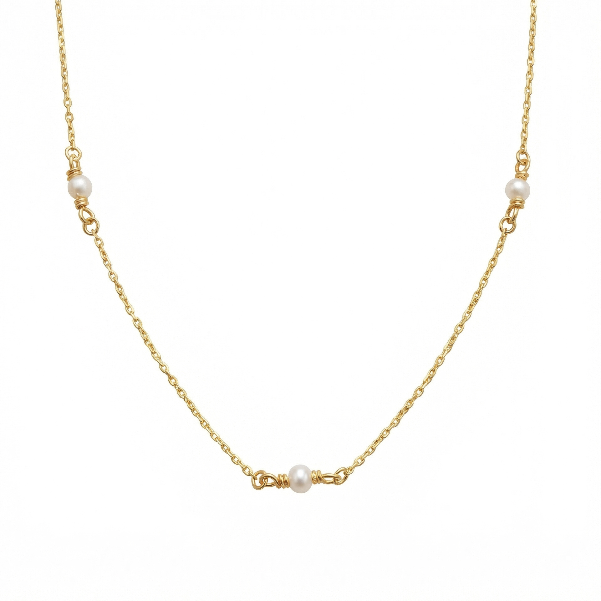 Small Pearl Satellite Necklace in 18K Gold Vermeil with Freshwater Pearl. Tarnish-resistant, perfect for daily wear.