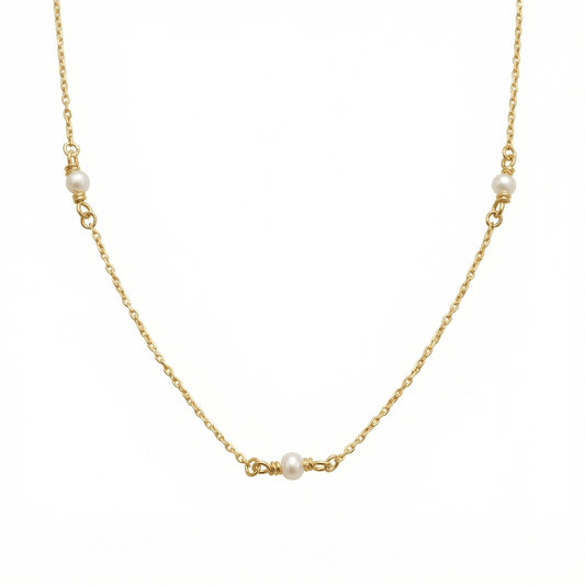 Small Pearl Satellite Necklace in 18K Gold Vermeil with Freshwater Pearl. Tarnish-resistant, perfect for daily wear.