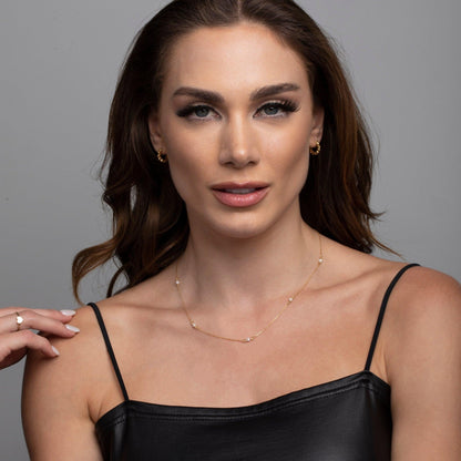 The Small Pearl Satellite Necklace styled in 18K Gold Vermeil — elegant everyday jewelry. Hypoallergenic, no green marks.