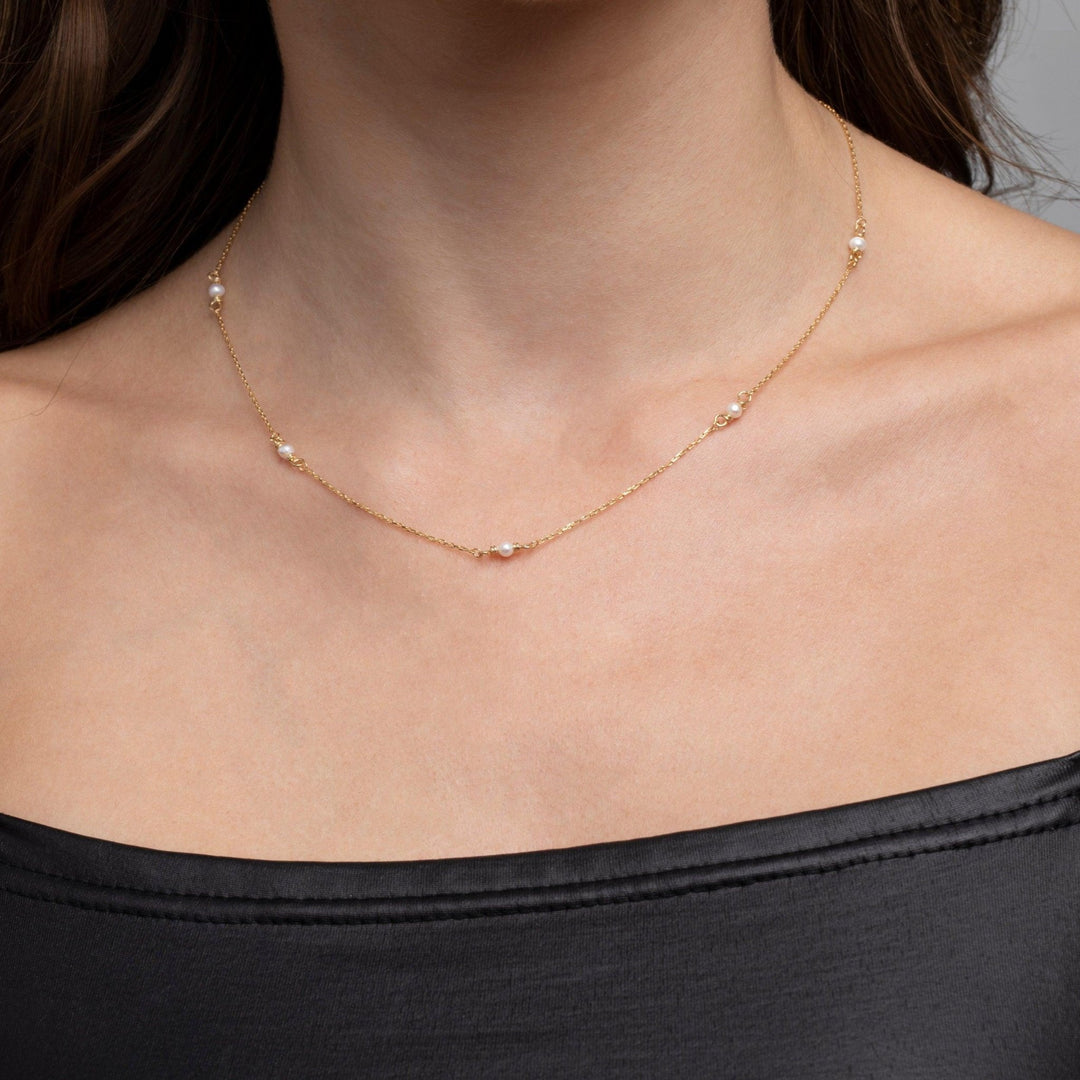 Small Pearl Satellite Necklace in Glamour Jewelry House gift box — 18K Gold Vermeil mother's day gift. Tarnish-resistant.