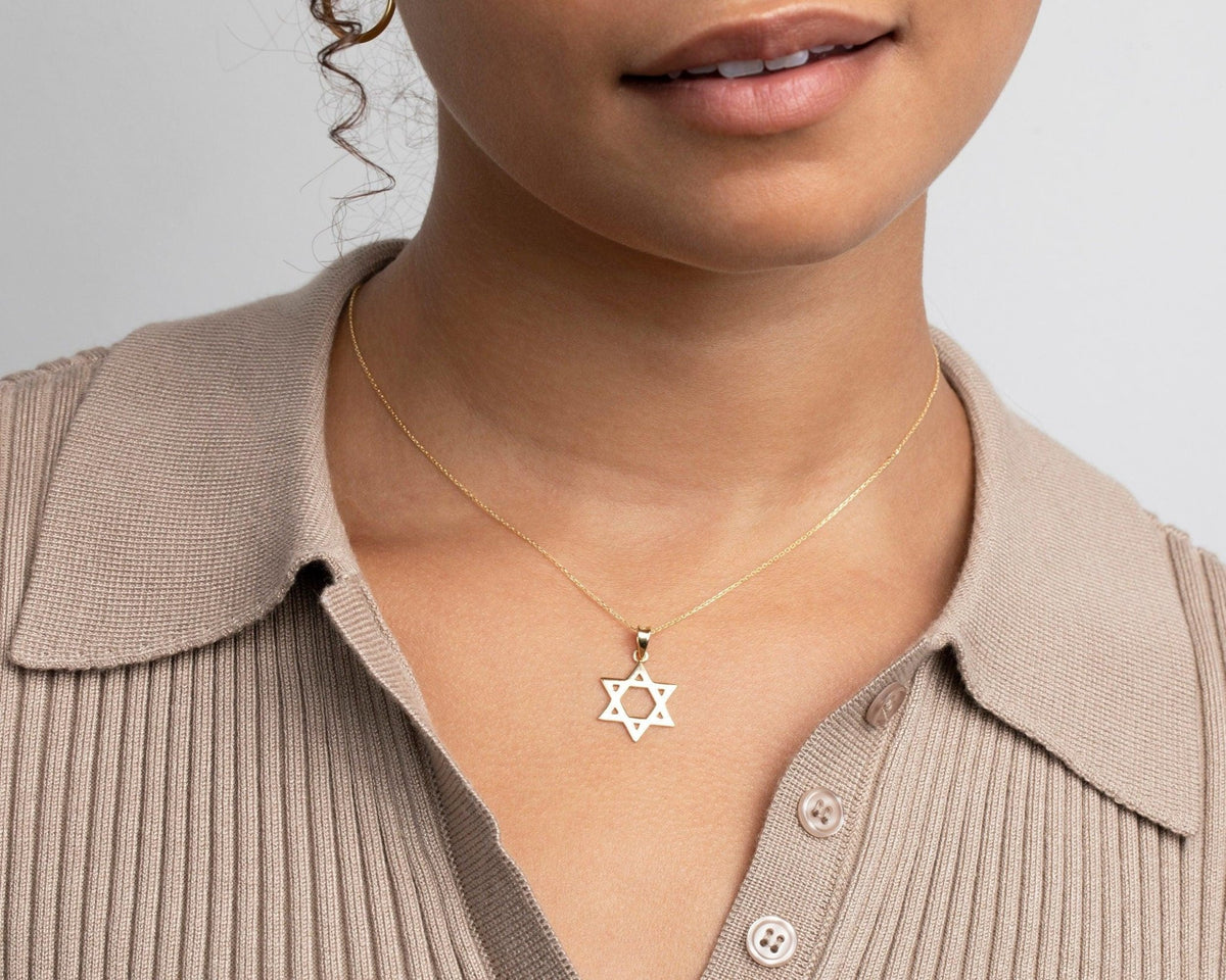 Macro detail of the Small Star of David Necklace showcasing craftsmanship in 18K Gold Vermeil. Tarnish-resistant, handmade.