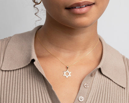 Macro detail of the Small Star of David Necklace showcasing craftsmanship in 18K Gold Vermeil. Tarnish-resistant, handmade.