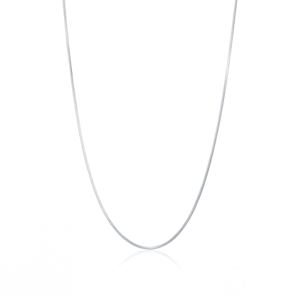 Silver snake chain necklace, 1 mm flat snake chain on white background