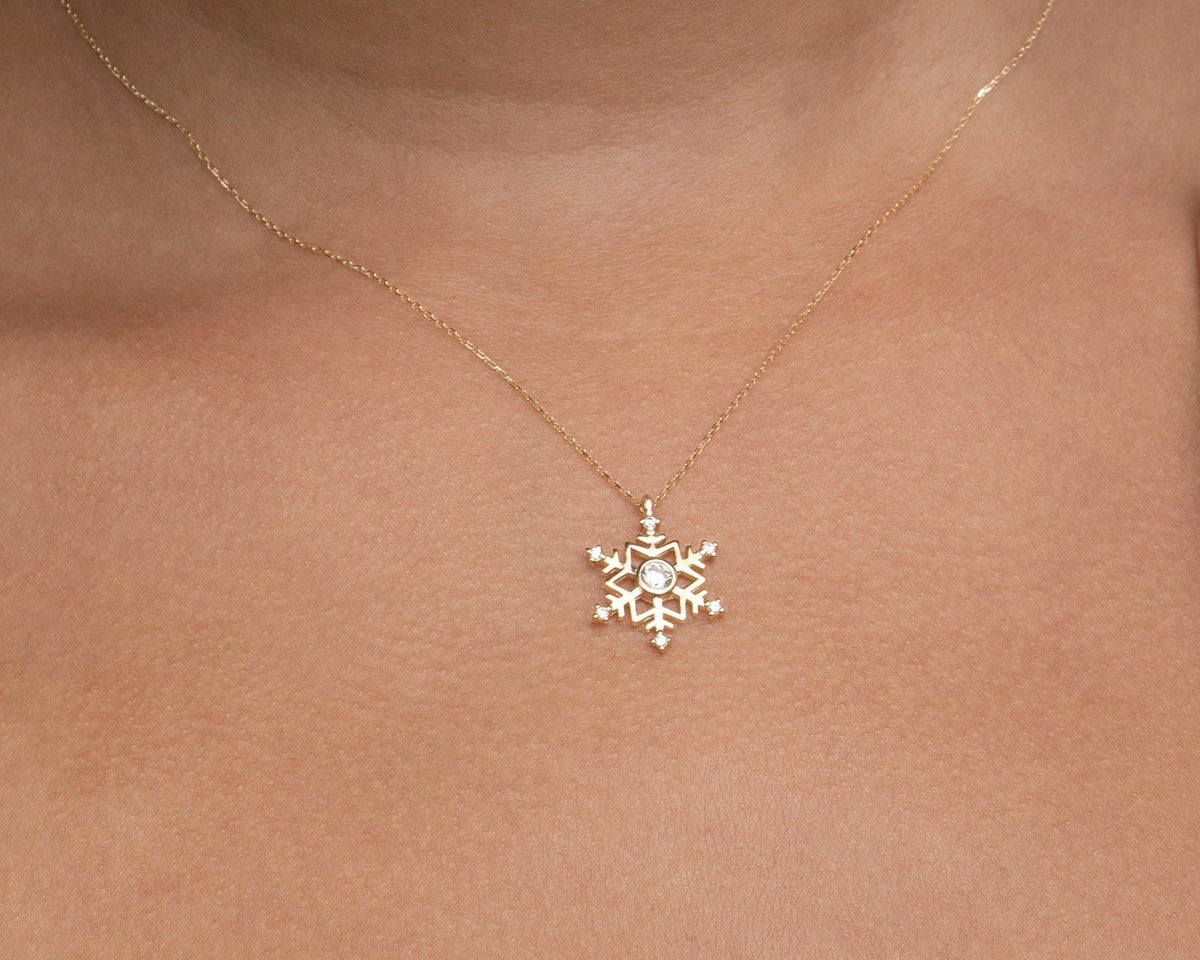 Snowflake Pendant Necklace as a thoughtful birthday gift in 18K Gold Vermeil. Hypoallergenic, no green marks.