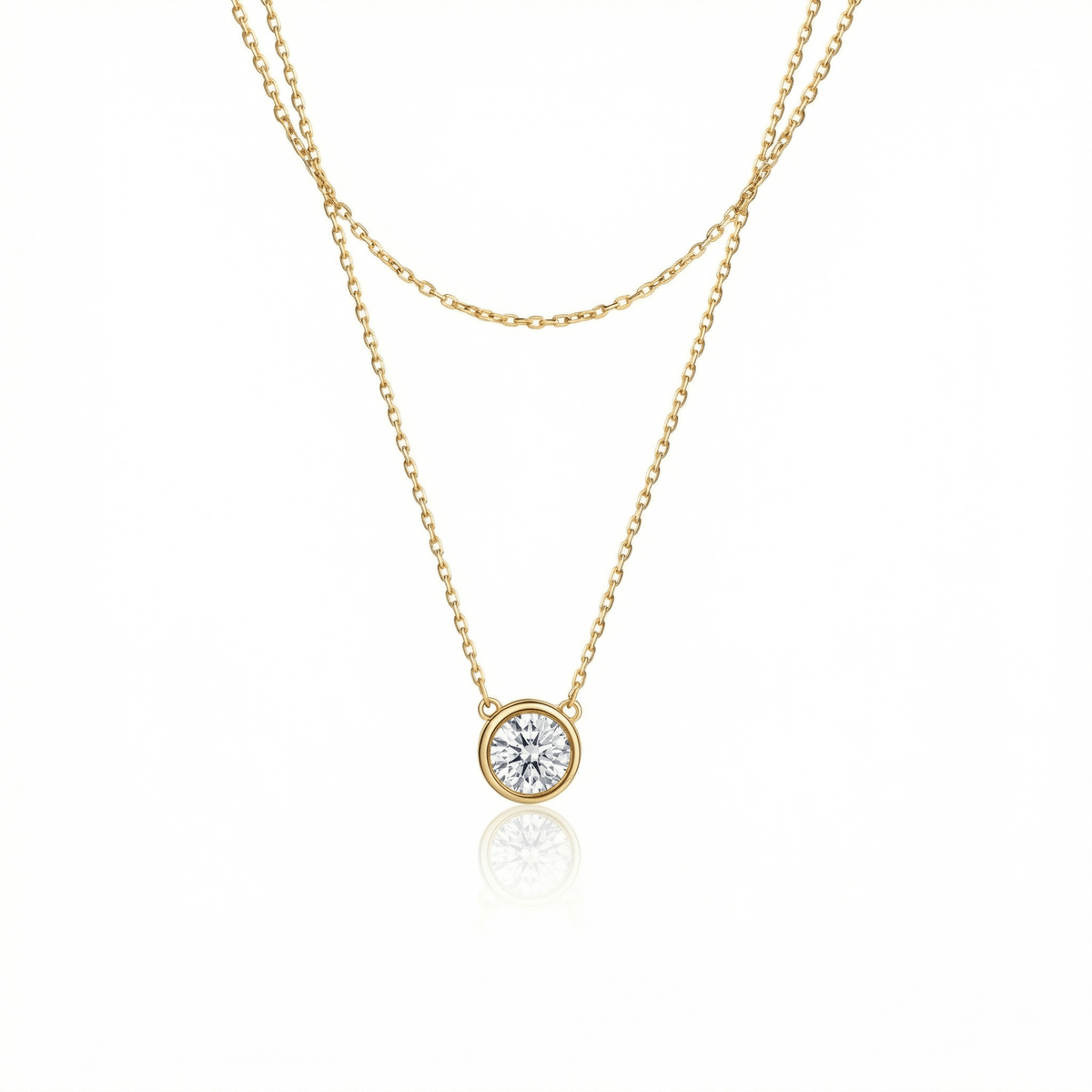 Solitaire Bezel CZ Diamond Necklace in 18K Gold Vermeil with CZ Diamond. Tarnish-resistant, perfect for daily wear.