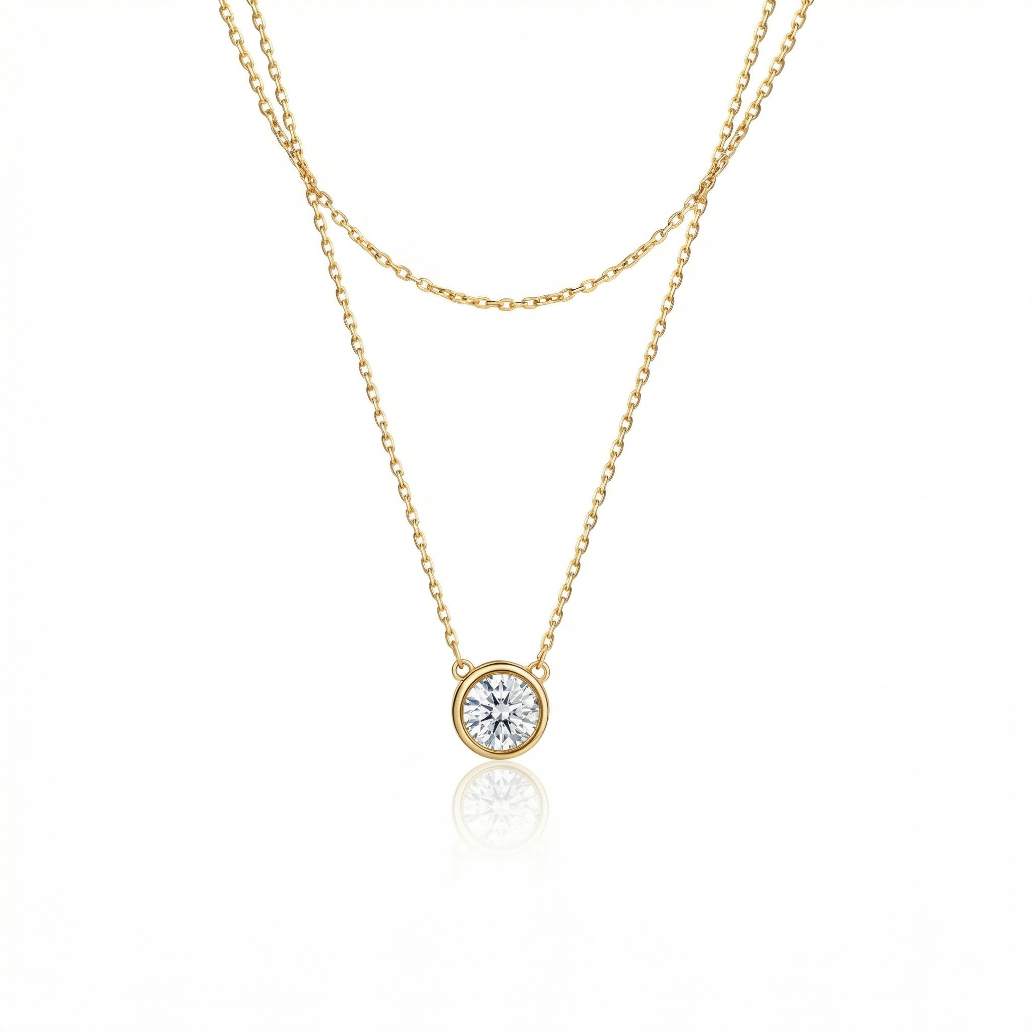 Solitaire Bezel CZ Diamond Necklace in 18K Gold Vermeil with CZ Diamond. Tarnish-resistant, perfect for daily wear.