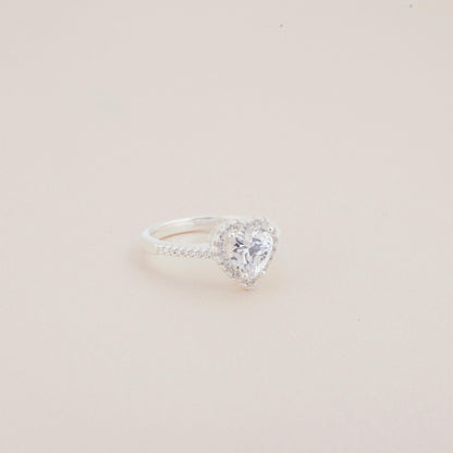 Macro detail of the Solitaire Heart CZ Engagement Ring: CZ Diamond set in 18K Gold Vermeil. Tarnish-resistant, handmade.