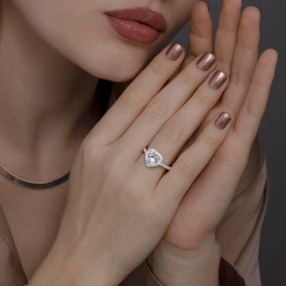 Solitaire Heart CZ Engagement Ring in Glamour Jewelry House gift box — 18K Gold Vermeil anniversary gift. Hypoallergenic.