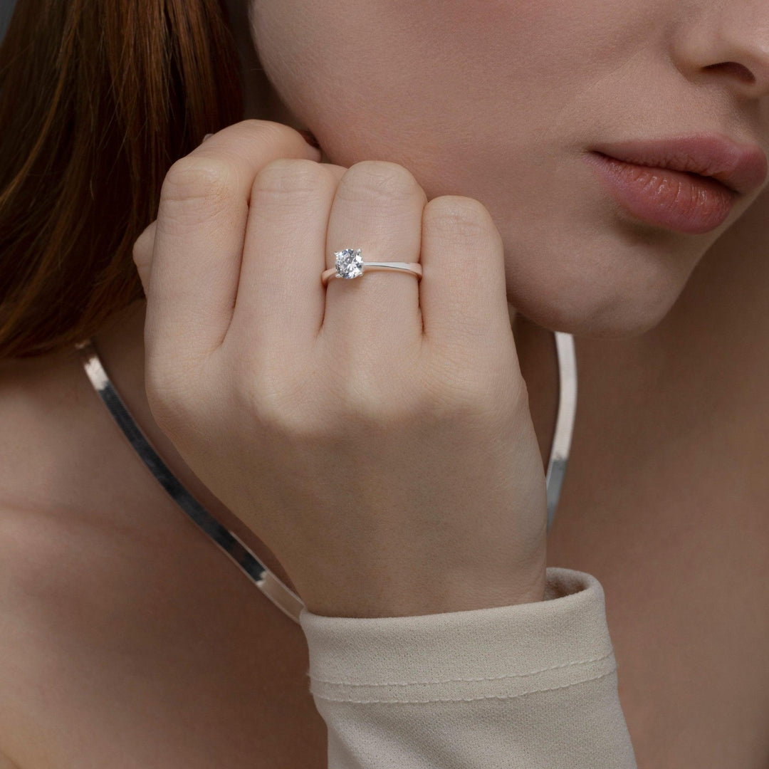 The Solitaire Promise Ring styled in 18K Gold Vermeil — elegant everyday jewelry. Tarnish-resistant.