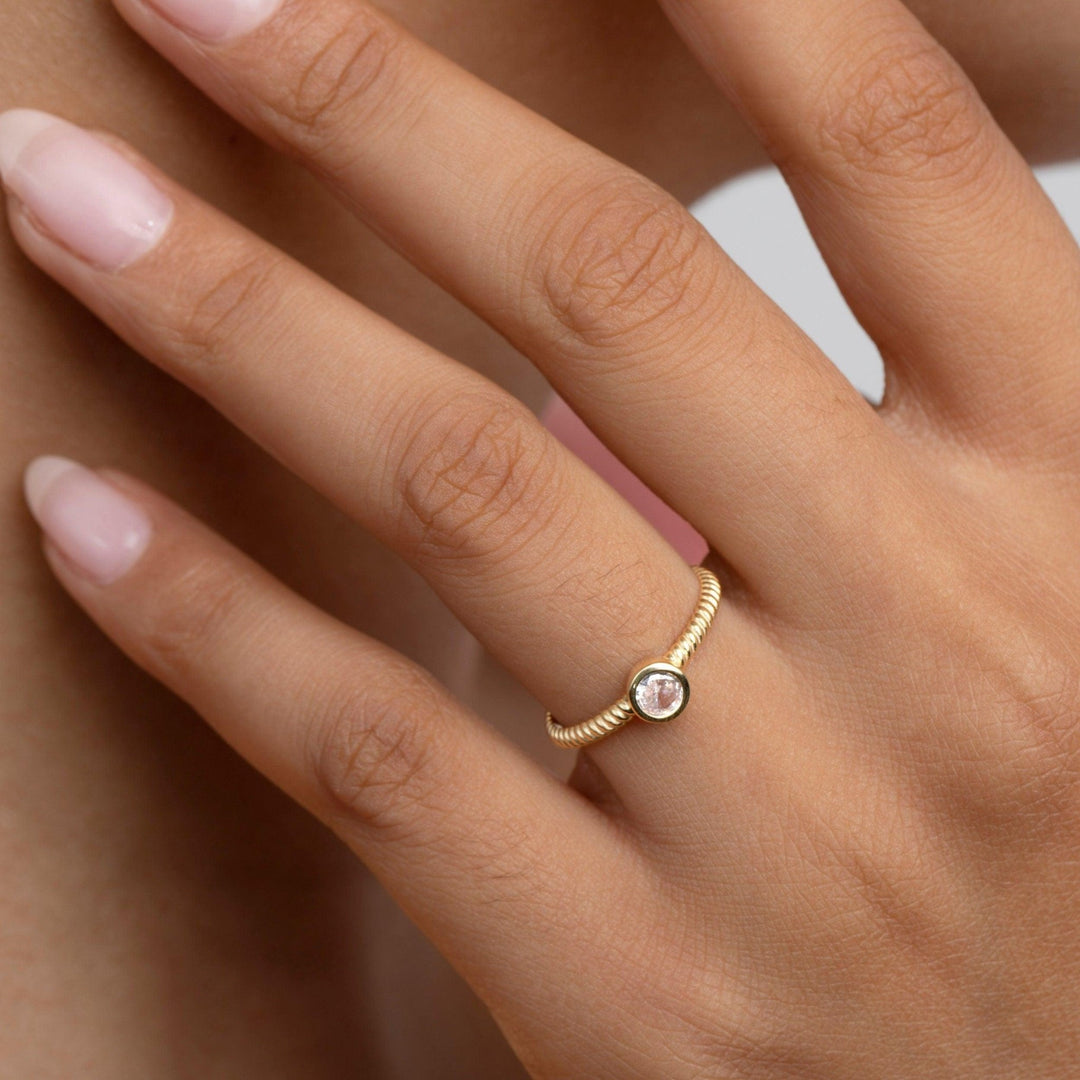 The Solitaire Stackable Ring styled in 18K Gold Vermeil — elegant everyday jewelry. Tarnish-resistant.