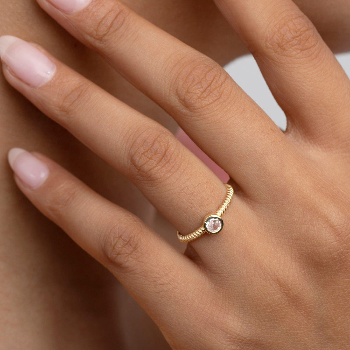The Solitaire Stackable Ring styled in 18K Gold Vermeil — elegant everyday jewelry. Tarnish-resistant.