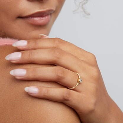 Solitaire Stackable Ring in Glamour Jewelry House gift box — 18K Gold Vermeil anniversary gift. Hypoallergenic, no green.