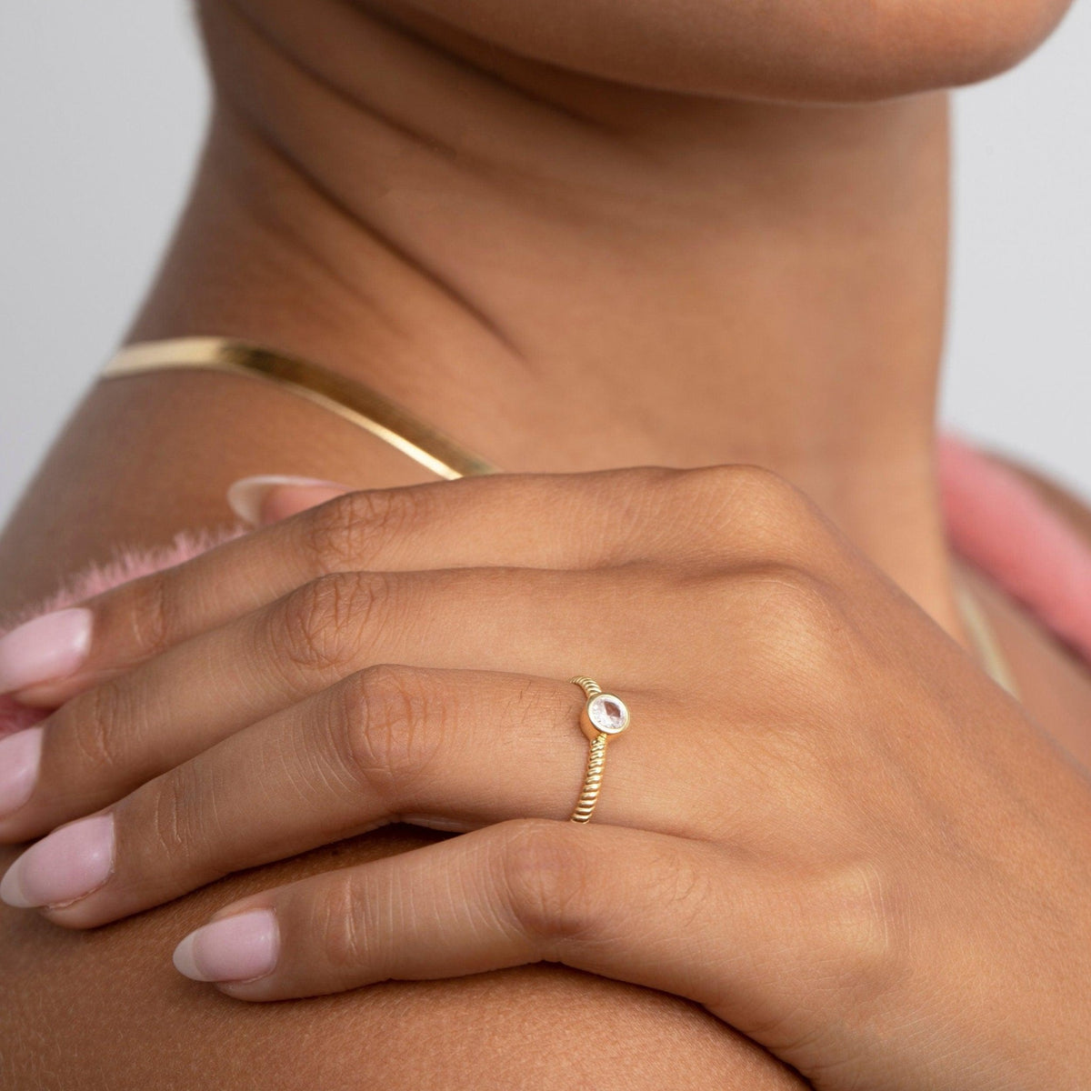 The Solitaire Stackable Ring as an anniversary gift in 18K Gold Vermeil. Tarnish-resistant, made for keeping.