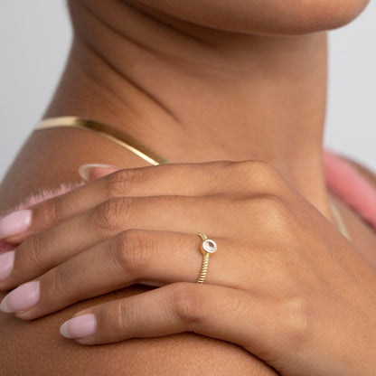 The Solitaire Stackable Ring as an anniversary gift in 18K Gold Vermeil. Tarnish-resistant, made for keeping.