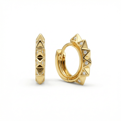 Spike Huggie Earring in 18K Gold Vermeil. No green marks, perfect for daily wear.