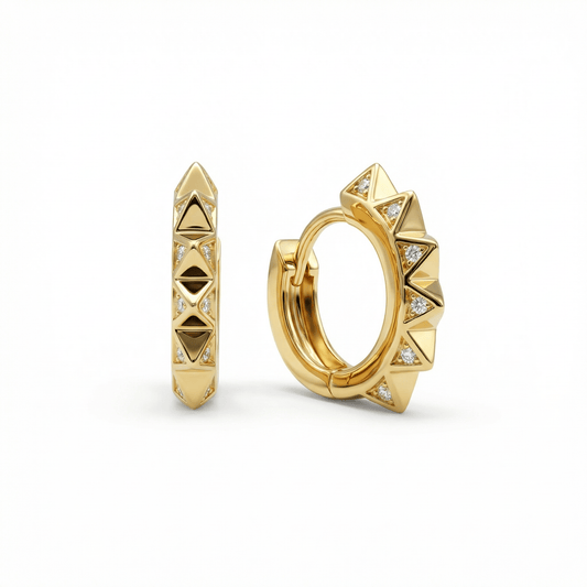 Spike Huggie Earring in 18K Gold Vermeil. No green marks, perfect for daily wear.
