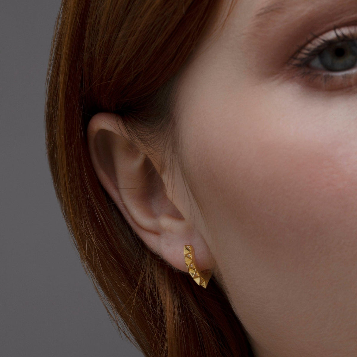 Spike Huggie Earring as a thoughtful birthday gift in 18K Gold Vermeil. Hypoallergenic for sensitive ears.
