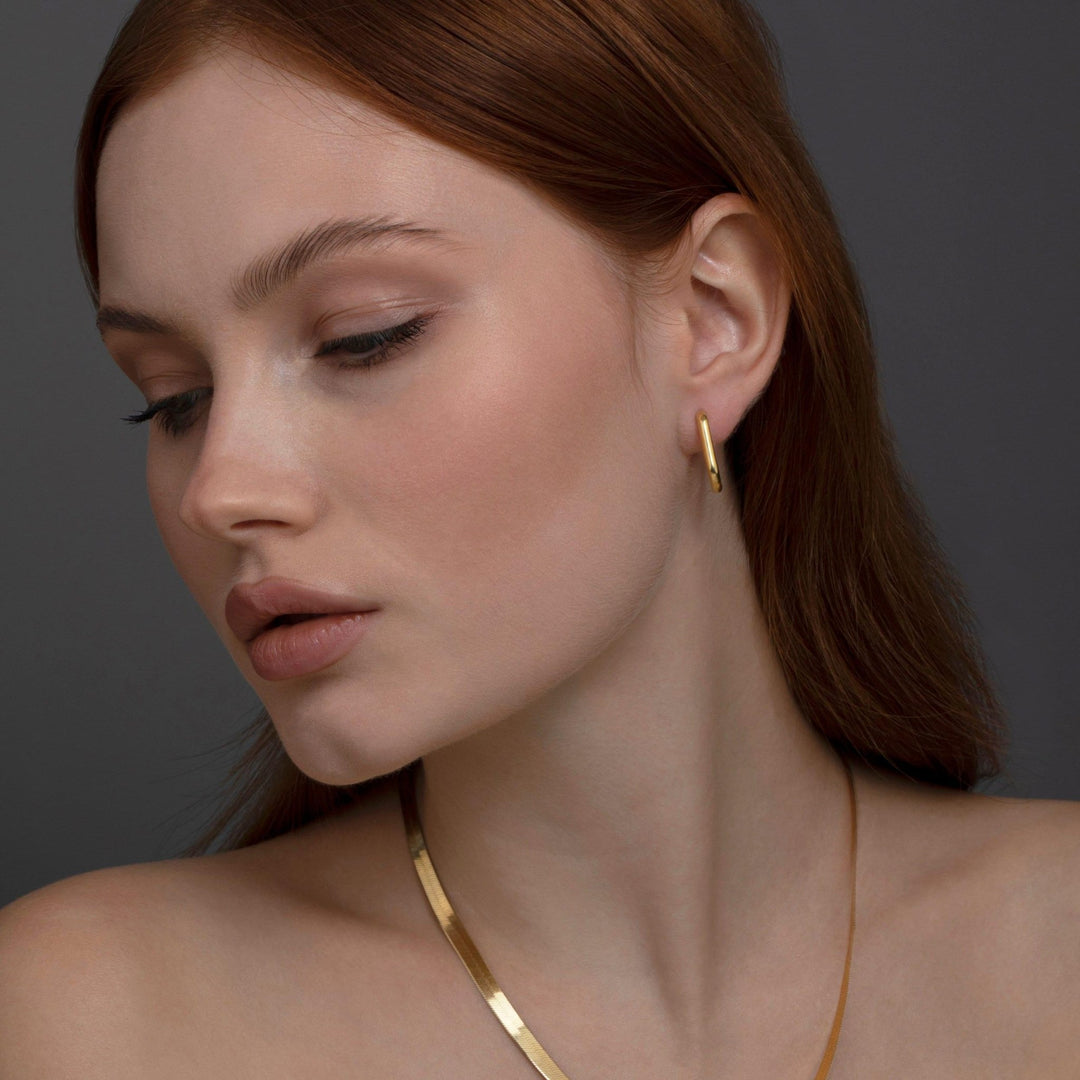 Macro detail of the Square Hinged Hoops showcasing craftsmanship in 18K Gold Vermeil. No green marks, handmade.
