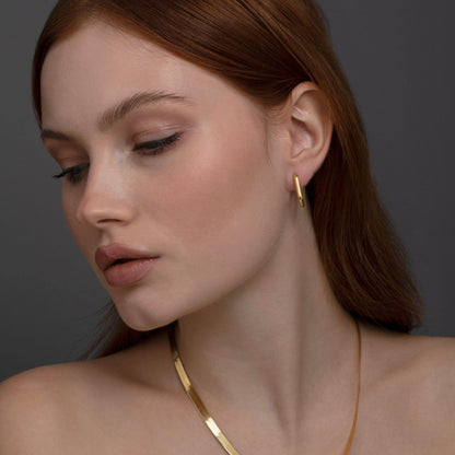 Macro detail of the Square Hinged Hoops showcasing craftsmanship in 18K Gold Vermeil. No green marks, handmade.