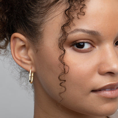 Square Hoop Earrings with Baguette Diamond as a thoughtful birthday gift in 18K Gold Vermeil with CZ Diamond.