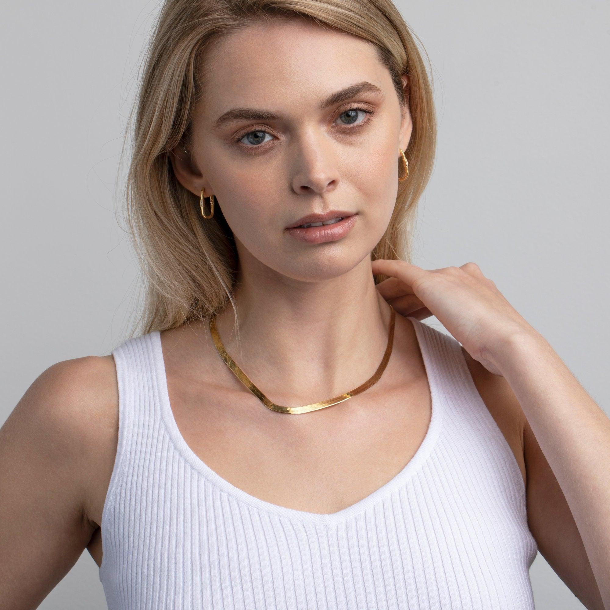 Square Hoop Earrings with Baguette Diamond in Glamour Jewelry House gift box — 18K Gold Vermeil mother's day gift. No green.