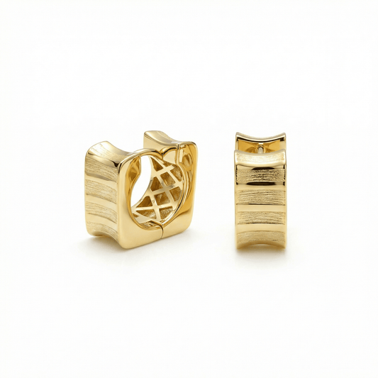 Square Hoop Huggie Earrings in 18K Gold Vermeil. No green marks, perfect for daily wear.