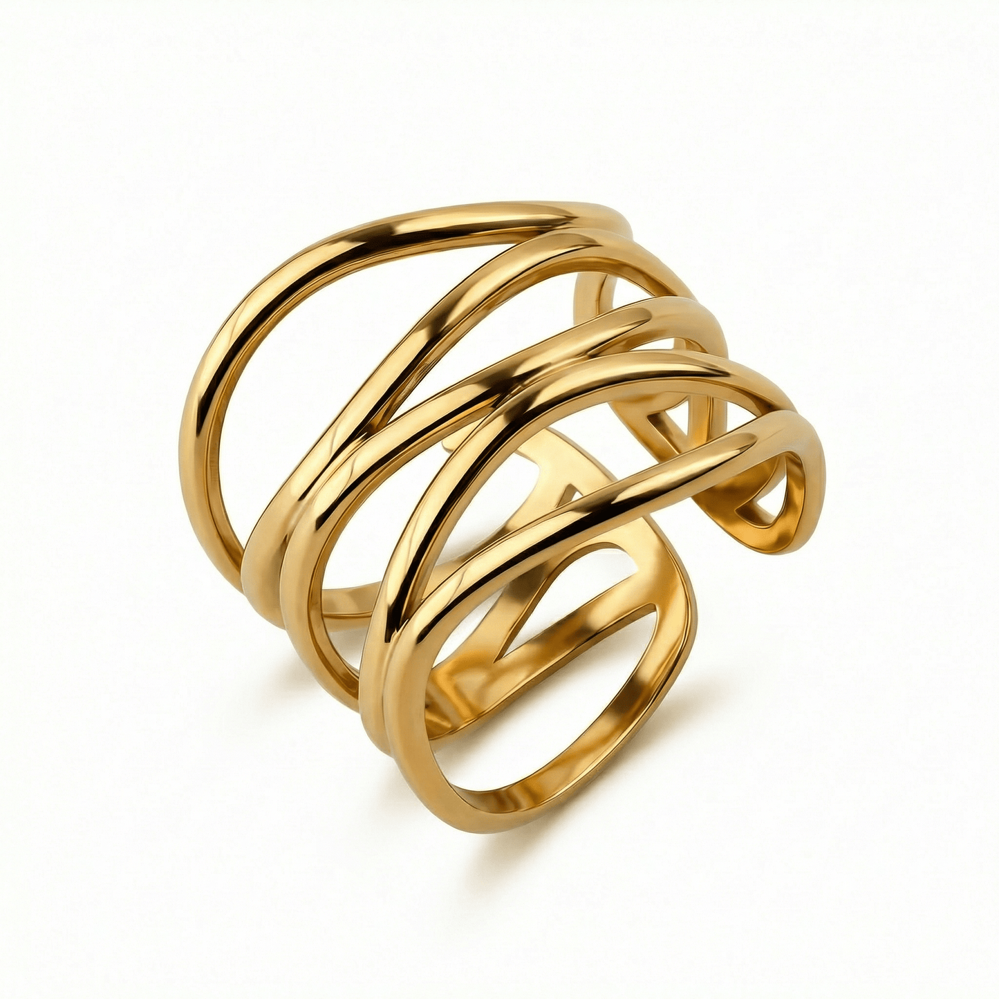 Stackable Adjustable Fashion Ring in Gold-Plated Steel. Tarnish-resistant, perfect for daily wear.