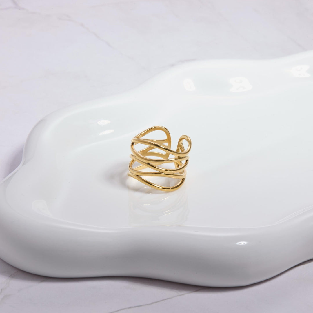 Stackable Adjustable Fashion Ring in Glamour Jewelry House gift box — Gold-Plated Steel anniversary gift. Hypoallergenic.