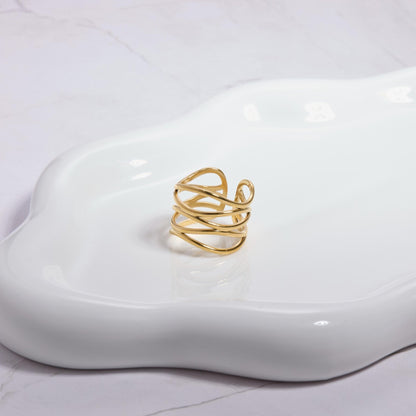 Stackable Adjustable Fashion Ring in Glamour Jewelry House gift box — Gold-Plated Steel anniversary gift. Hypoallergenic.