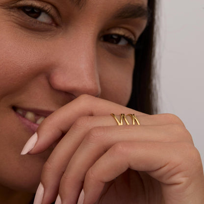 The Stackable Adjustable Fashion Ring styled in Gold-Plated Steel — elegant everyday jewelry. Tarnish-resistant.