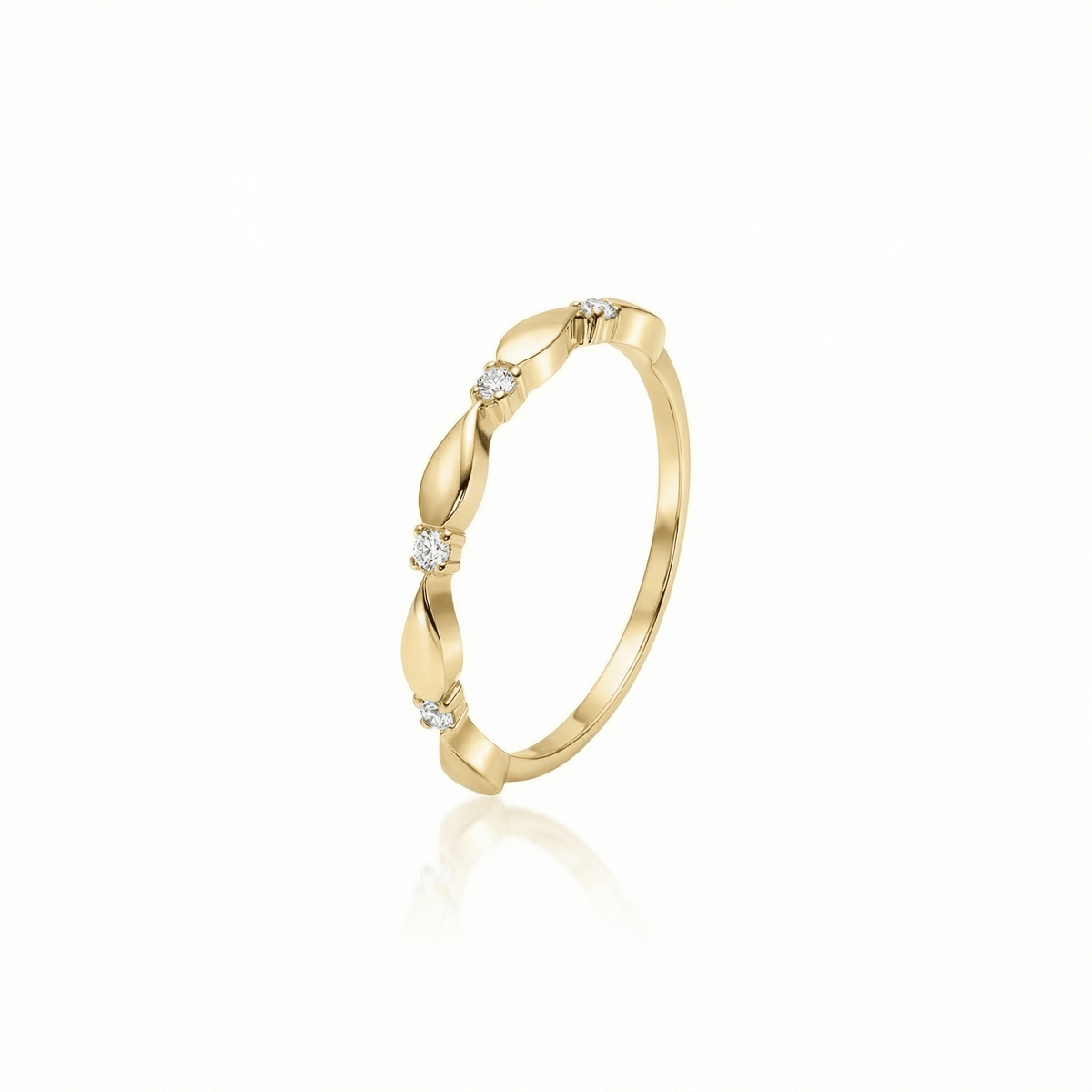 Stackable Band with CZ Stones in 18K Gold Vermeil with CZ Diamond. Tarnish-resistant, perfect for daily wear.