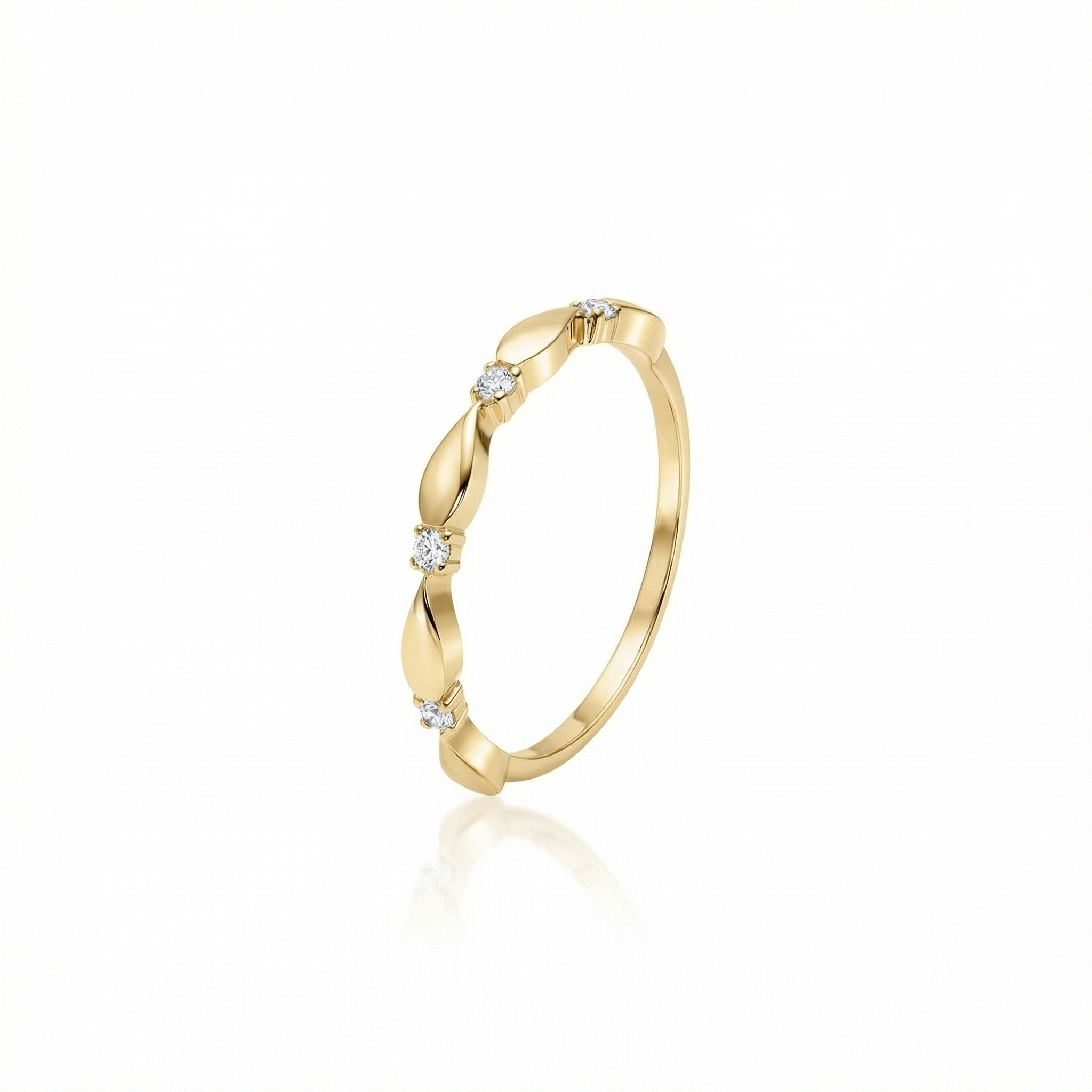 Stackable Band with CZ Stones in 18K Gold Vermeil with CZ Diamond. Tarnish-resistant, perfect for daily wear.