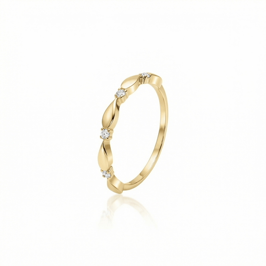 Stackable Band with CZ Stones in 18K Gold Vermeil with CZ Diamond. Tarnish-resistant, perfect for daily wear.