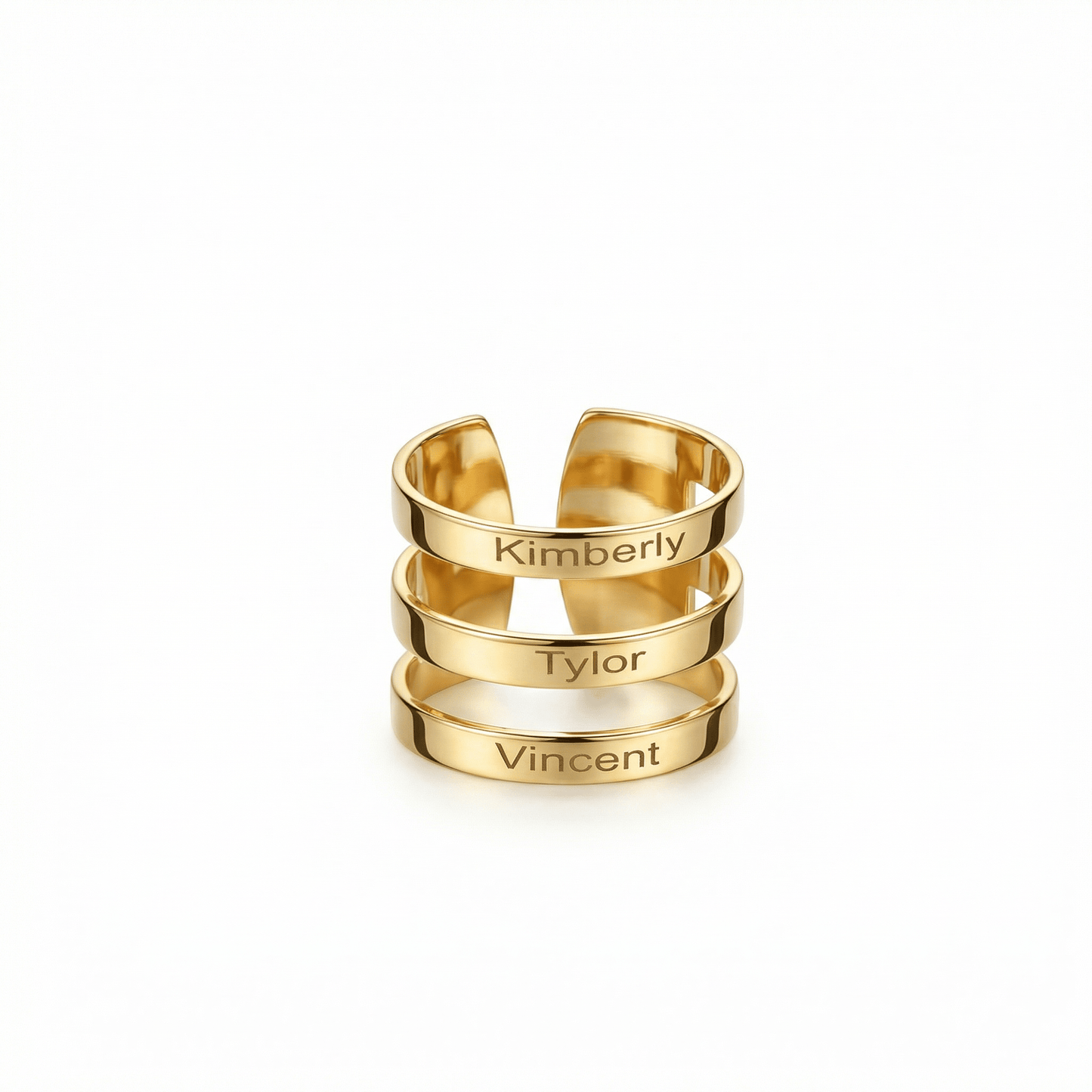 Stackable Multiple Name Ring in 18K Gold Vermeil. Tarnish-resistant, perfect for daily wear.