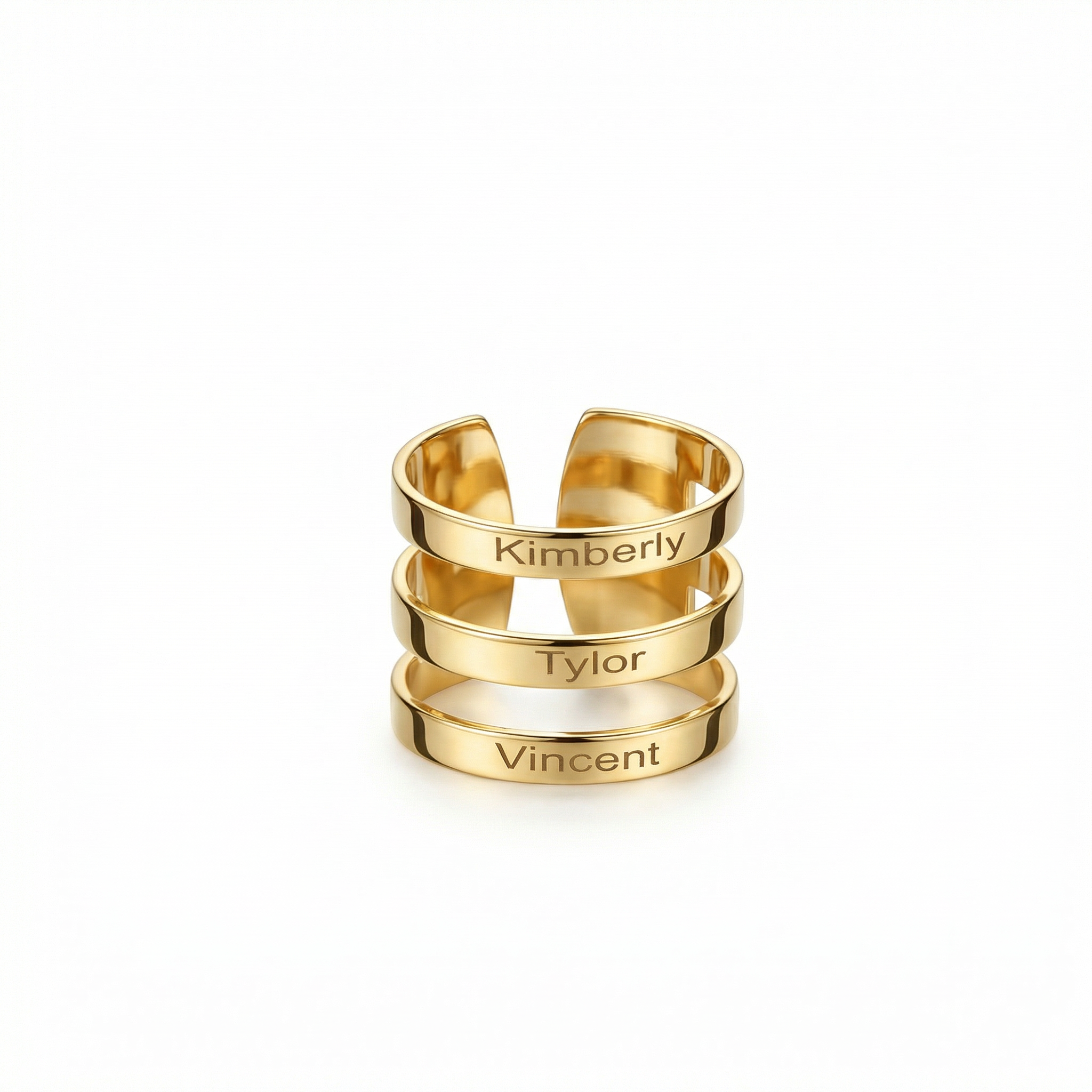Stackable Multiple Name Ring in 18K Gold Vermeil. Tarnish-resistant, perfect for daily wear.