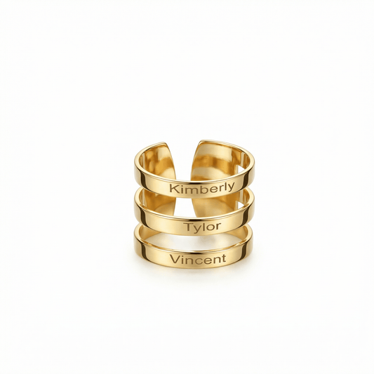 Stackable Multiple Name Ring in 18K Gold Vermeil. Tarnish-resistant, perfect for daily wear.