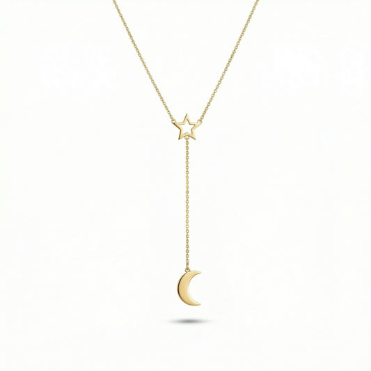 Star and Moon Necklace in 18K Gold Vermeil. Tarnish-resistant, perfect for daily wear.