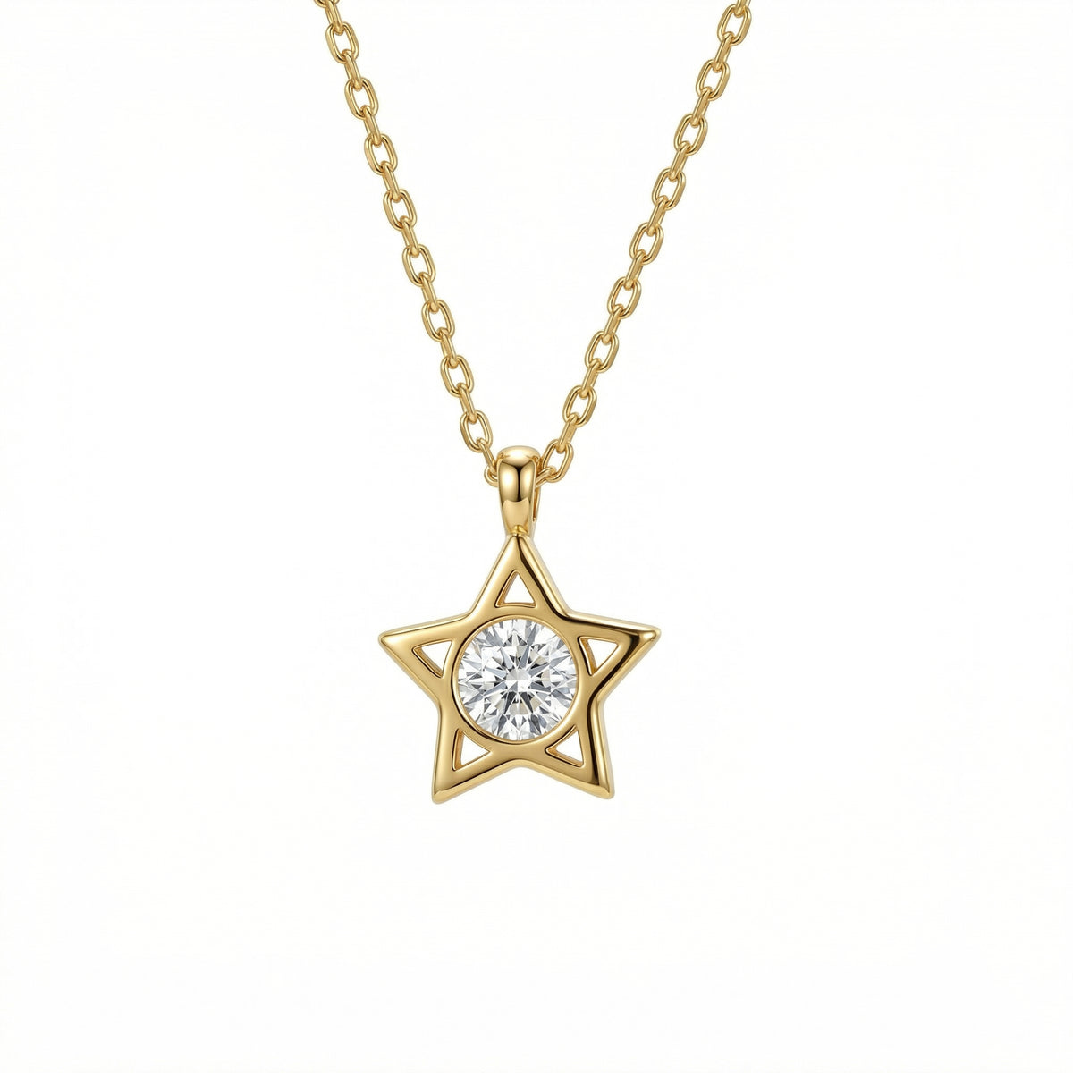 Star Diamond Necklace in 18K Gold Vermeil with CZ Diamond. Tarnish-resistant, perfect for daily wear.